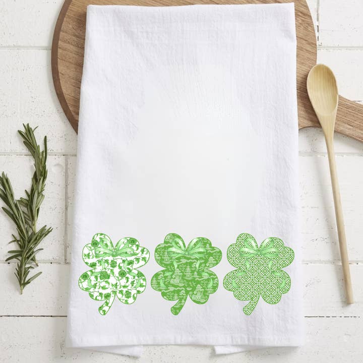 Chinoiserie Clover Tea Towel - St Patricks for wholesale by The Luna T Company
