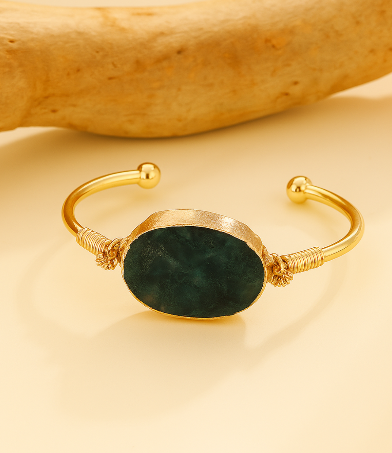 PHOEBE´S - Wholesale Cuff Bracelet - Green Moss Agate Bracelet Gold Plated1