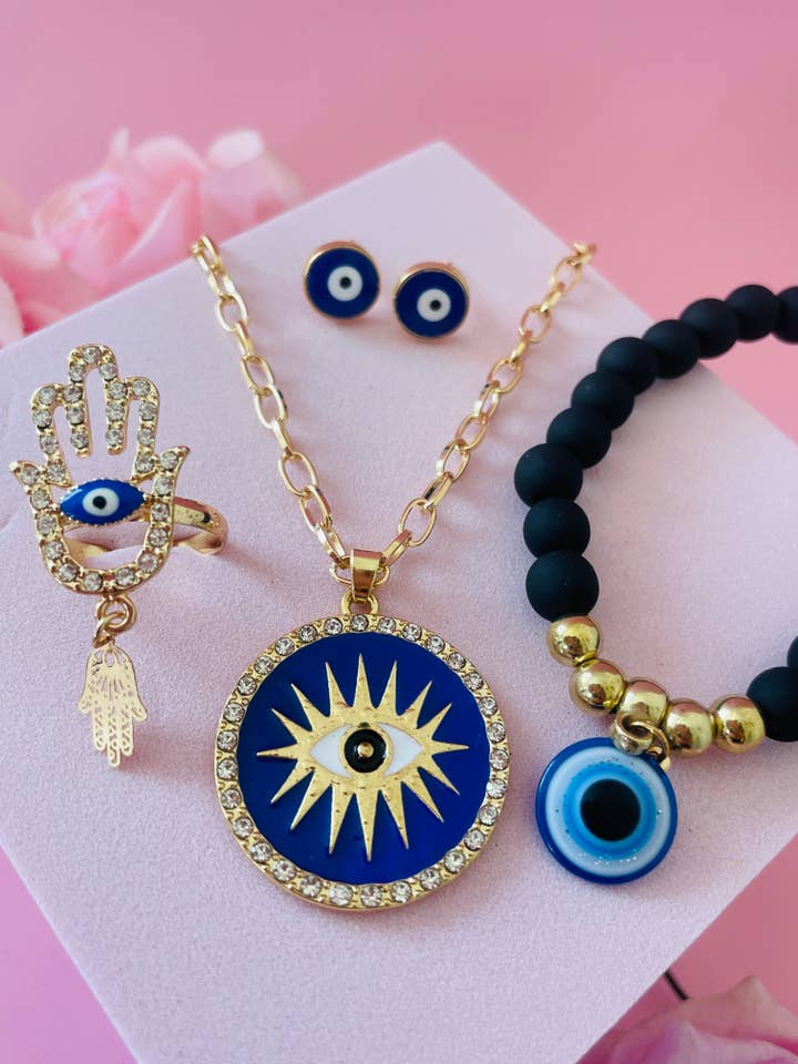 Set de joyas de protección Blue Evil Eye para venta al por mayor de Maison Roselene