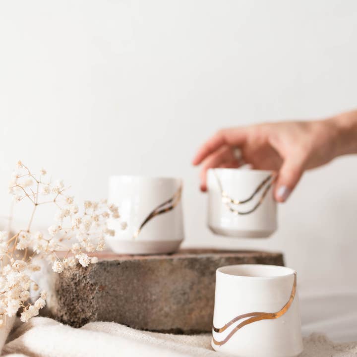 Niik Creative Co. - Wholesale Coffee/Tea Cup - Gold River Porcelain Espresso Cups