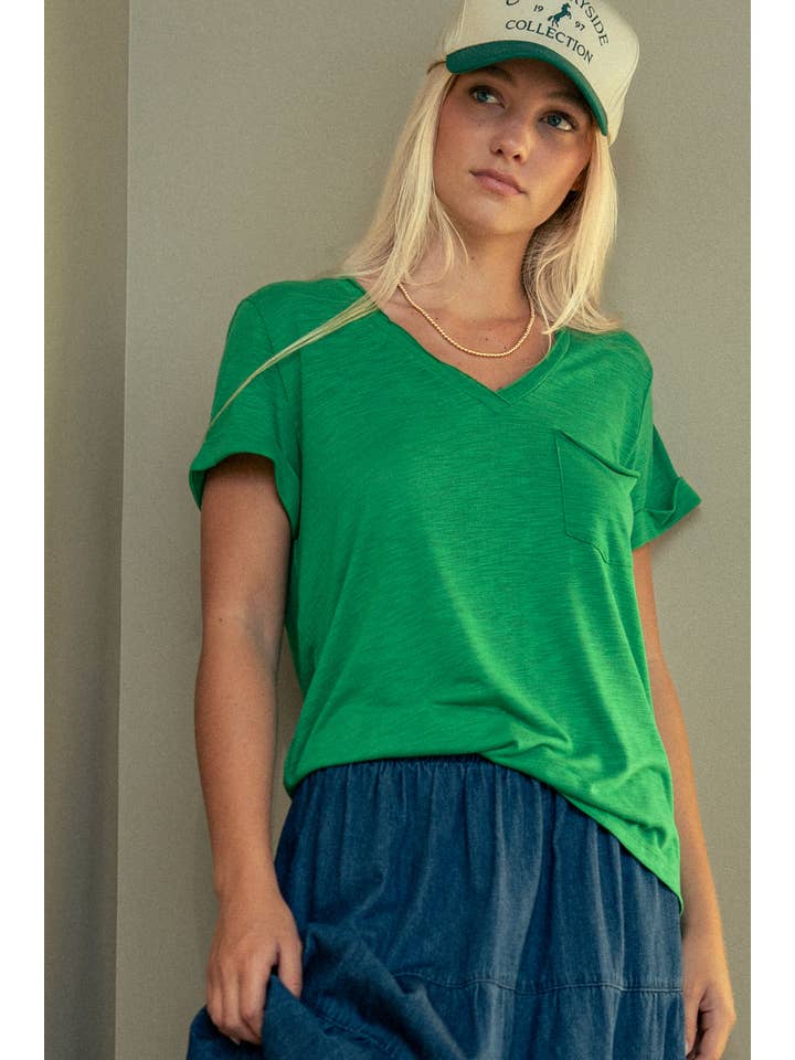 Urban Daizy - Wholesale T-Shirt - Women's - Rolled Sleeve V-Neck Pocket Tee8