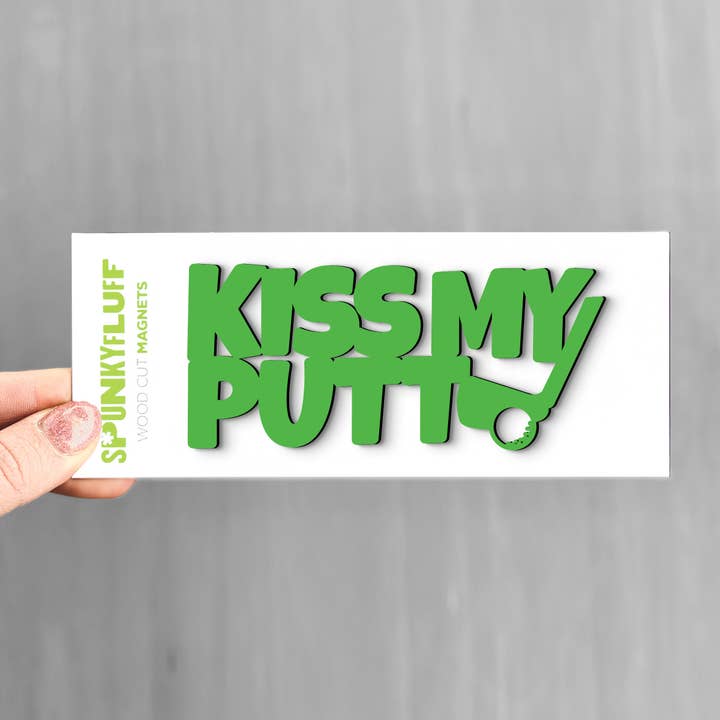 Kiss My Putt Stacked Tiny Word Magnet, Funny Golf Magnet for wholesale by Spunky Fluff