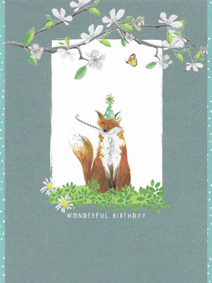 BIRTHDAY PARTY FOX GREETING CARD CINNAMON AITCH for wholesale by Notes & Queries, Inc.