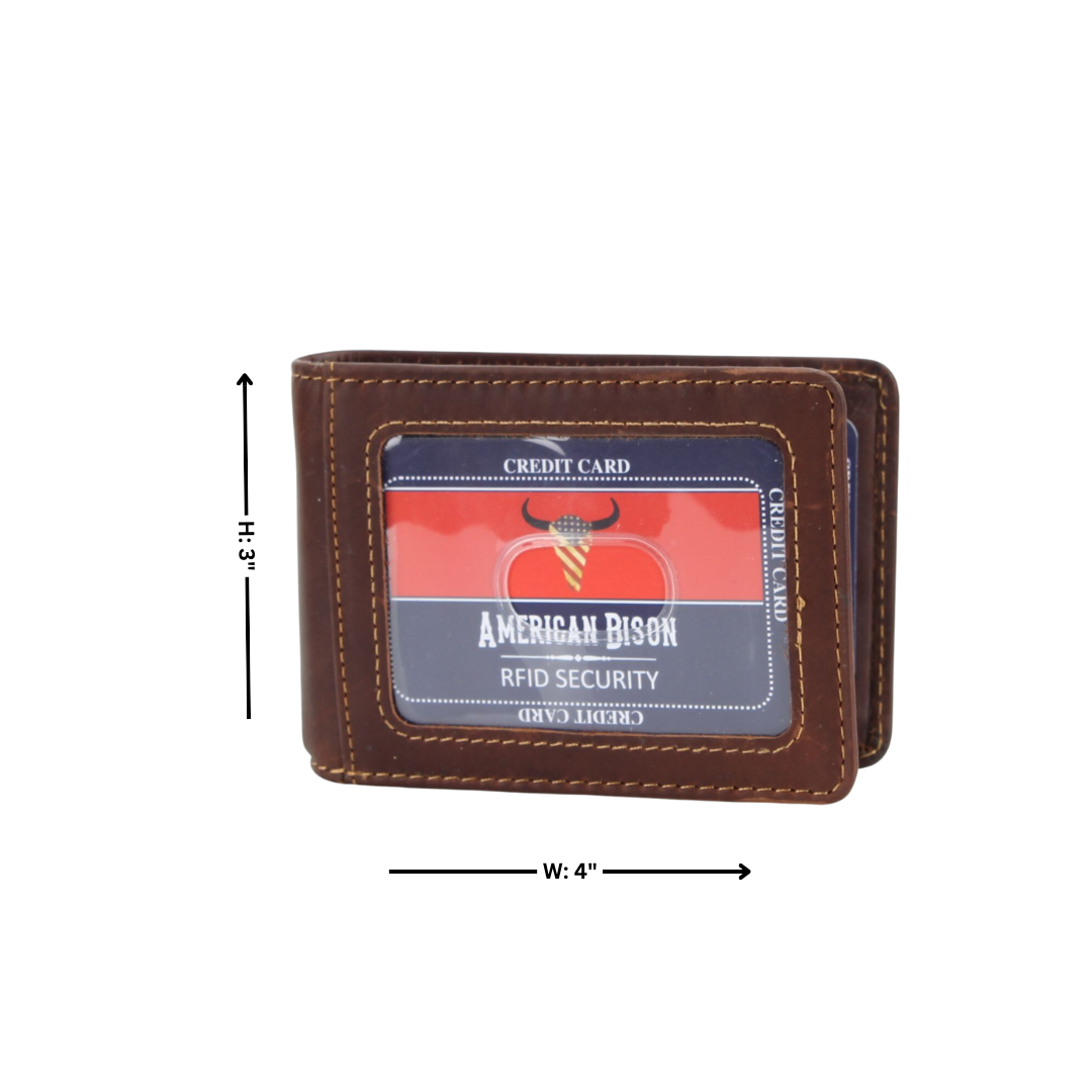 Leather Impressions Inc - Venta al por mayor Cartera - Hombre - Billetera American Bison RFID de piel con clip para billetes, doble pliegue2