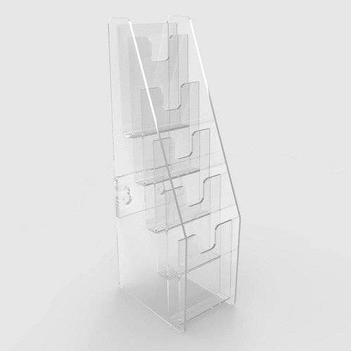 FIXTUREDISPLAYS - Wholesale Retailerdisplay - Vijflaags acryl cadeaukaartdisplay voor tafelbladen, met ingekeepte vakken - Transparant 197571