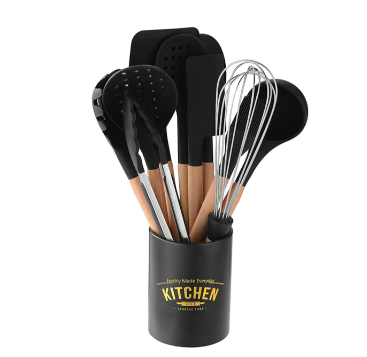 Homerely (We Cover All Import Duties) - Wholesale Kitchen Utensil Set - White / Black Silicone Kitchen Utensils Set6