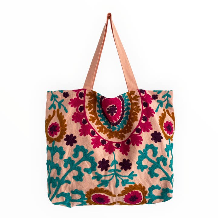 Embroidered Suzani Bag in Light Pink for wholesale by Hayley & Co