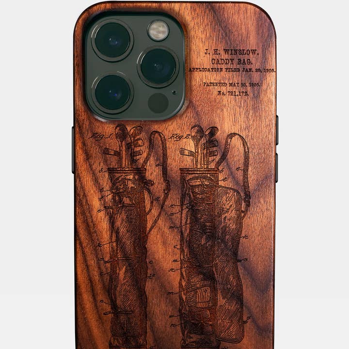 Individuelle Golf-Tasche Patent iPhone Hülle - Holzgeschnitzte Golf-Abdeckung | Geschenke für Golfer für den Großhandel von Engraved In Nature