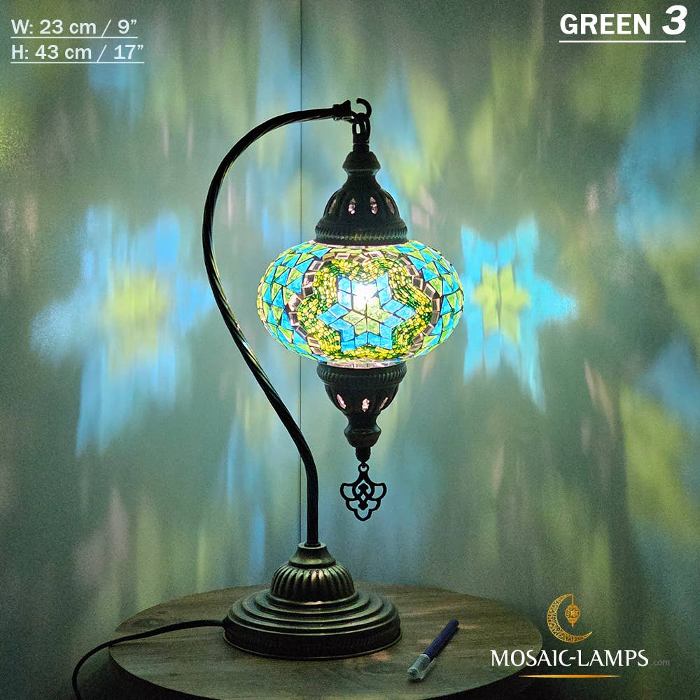 Mosaic Lamps - Wholesale Accent/Desk Lamp - 10+Colors - Gooseneck Large Globe Mosaic Table Lamp, Turkish24