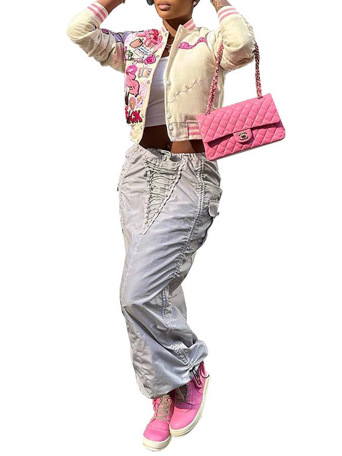 MB Fashion Wholesale - Wholesale Varsity/Baseball Jacket - Women's - MB FASHION PRINTED CASUAL BASEBALL COAT TOP JACKET 3012LY