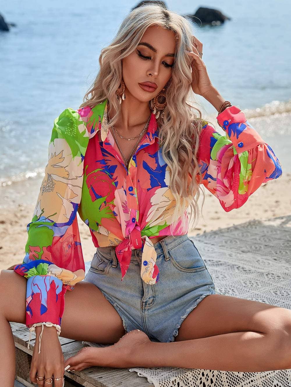 Fashion Combination - Vendita all'ingrosso Camicia button down - Donna - camicia a maniche arcaiche con stampa floreale8