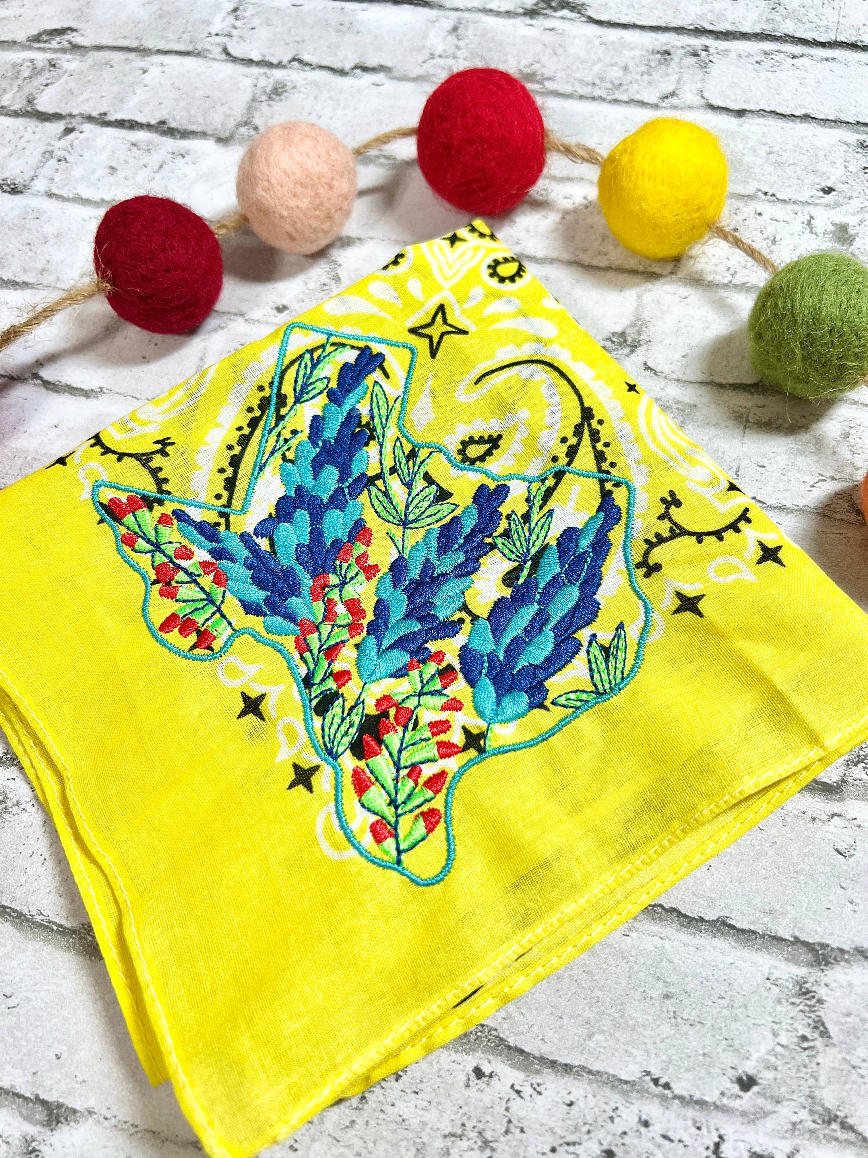 The Funky Soul - Wholesale Bandana - Women's - Texas Bluebonnet Embroidered Bandana1