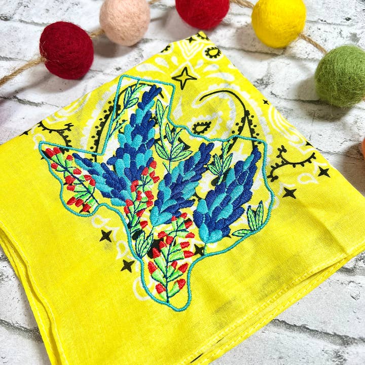 The Funky Soul - Wholesale Bandana - Women's - Texas Bluebonnet Embroidered Bandana1