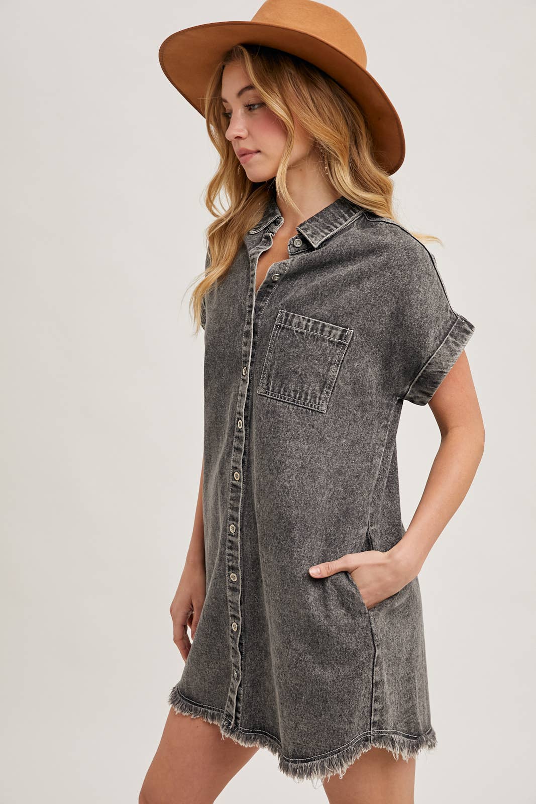 Bluivy - Wholesale Dress - Women's - FRAYED HEM DENIM SHIRT DRESS3
