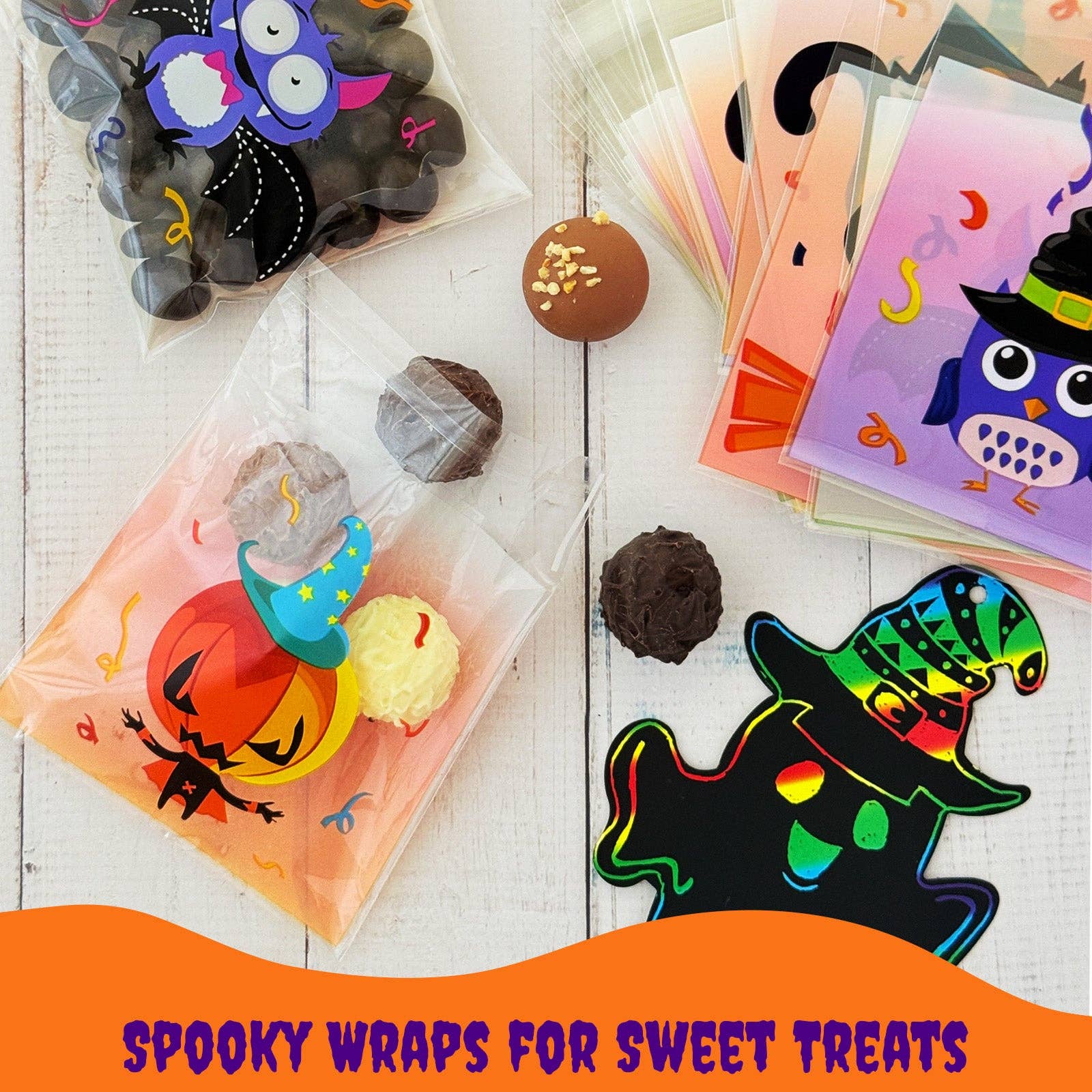 Wrapables.com - Wholesale Party Favor Bag/Box - Wrapables Transparent Self-Adhesive 4" x 4" Candy and Cookie Bags for Party Favors, Trick or Treating (100pcs), Halloween3