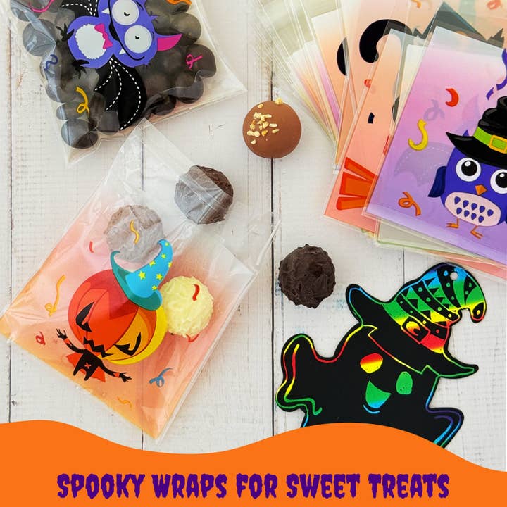 Wrapables.com - Wholesale Party Favor Bag/Box - Wrapables Transparent Self-Adhesive 4" x 4" Candy and Cookie Bags for Party Favors, Trick or Treating (100pcs), Halloween3
