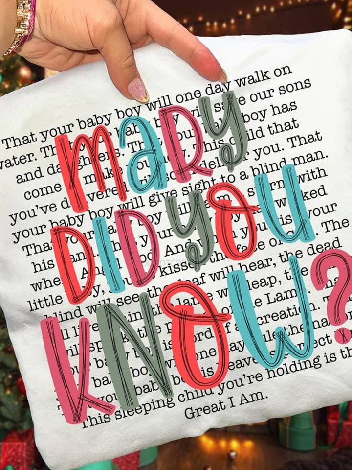 ZZ Threadz - Wholesale Screen printed t-shirt – Women′s - Mary Did You Know Faith Christmas Graphic Tee