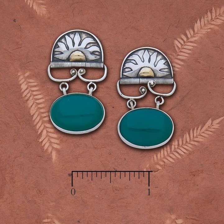 Sun Green Onyx Post Earrings w/ A Touch of Gold for wholesale by Tidepool