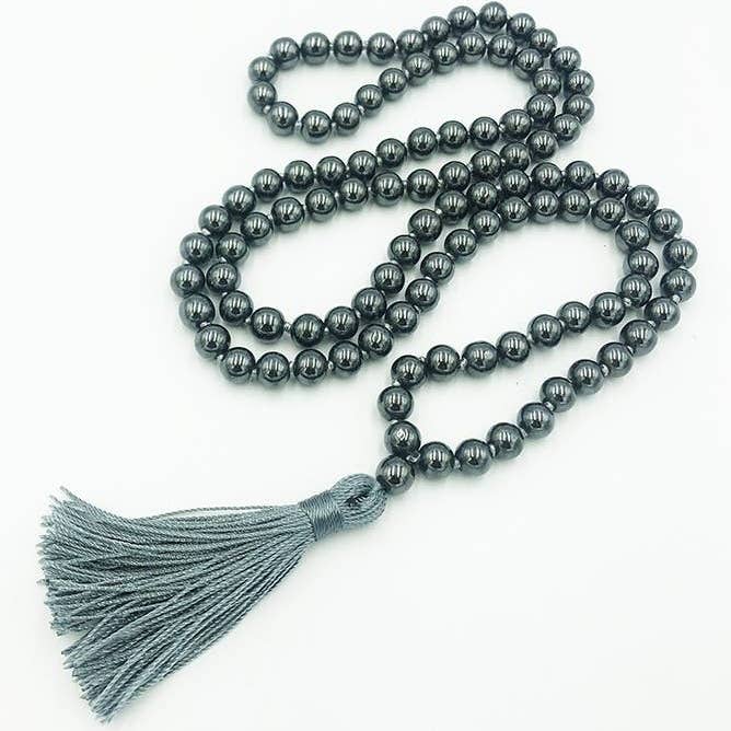 Namu Baru Inc. – Großhandel Gebetskette für den Hals – Hämatit geknotete Mala mit 108 Perlen — Gebetsperlen — 8 mm3