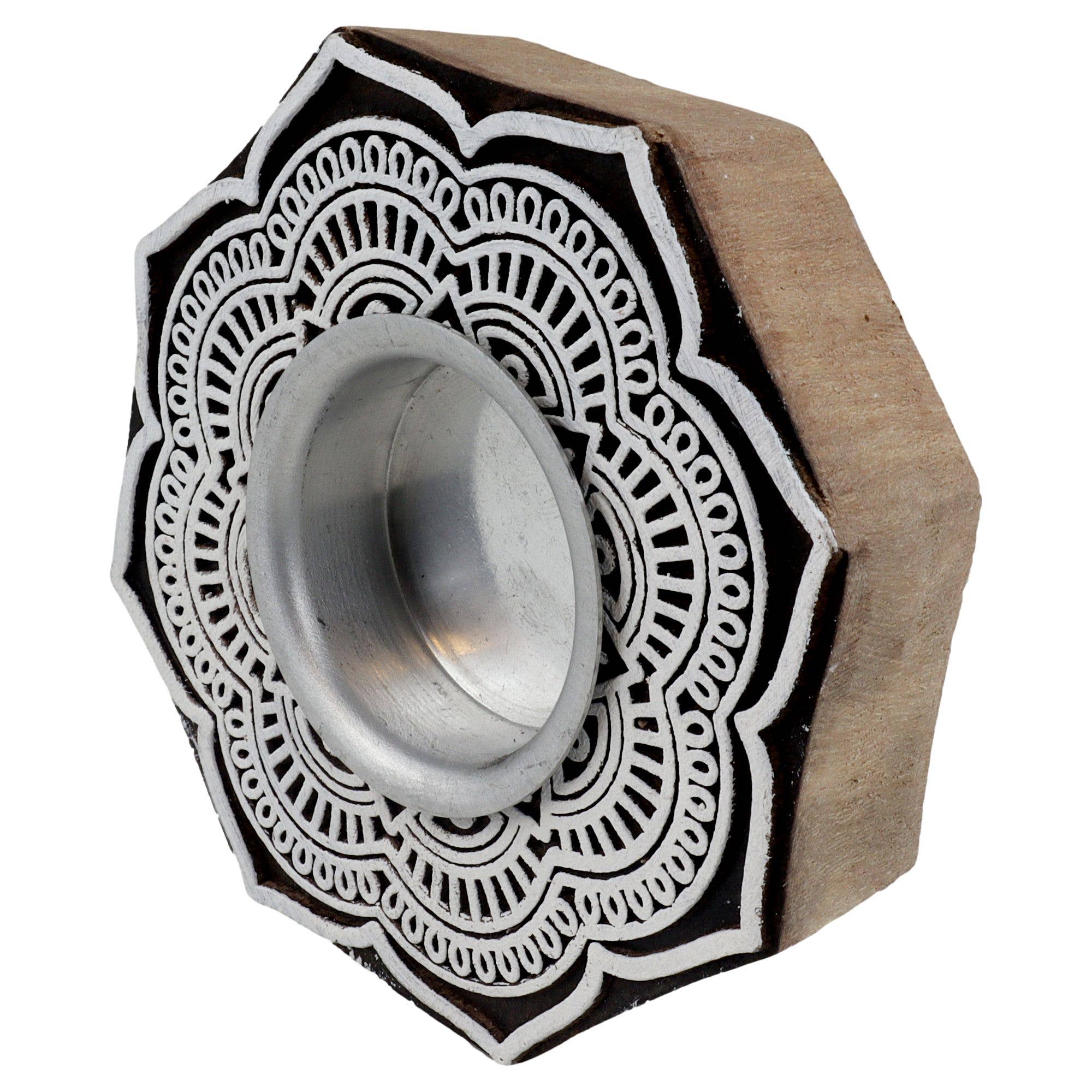 Tribal Trade GmbH - Wholesale Candle Holder - Tealight holder wood rosette large flower candle holder1