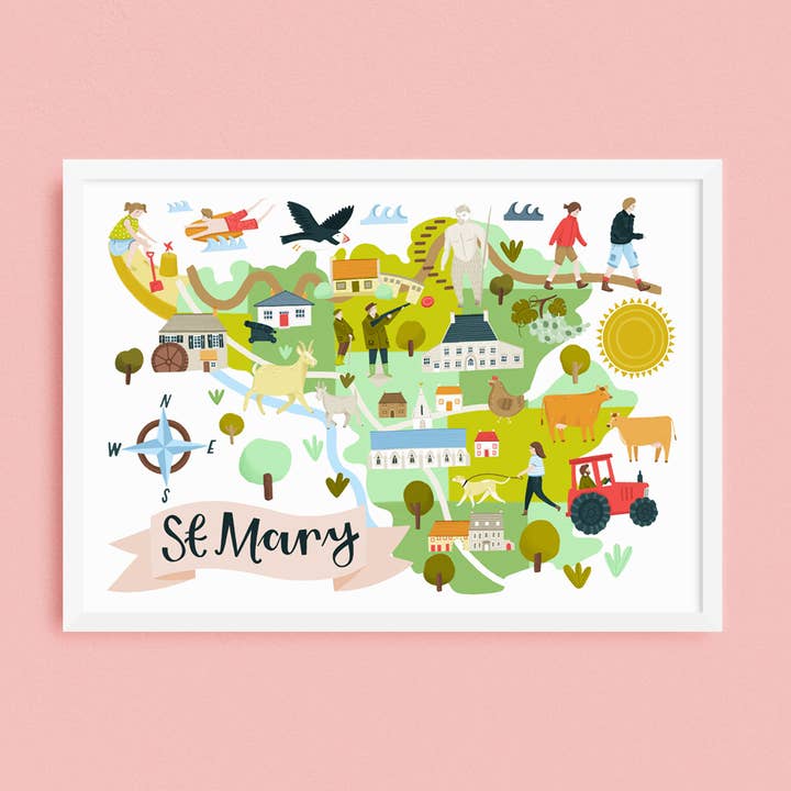 St Mary Map - Jersey Print for wholesale by Lauren Radley
