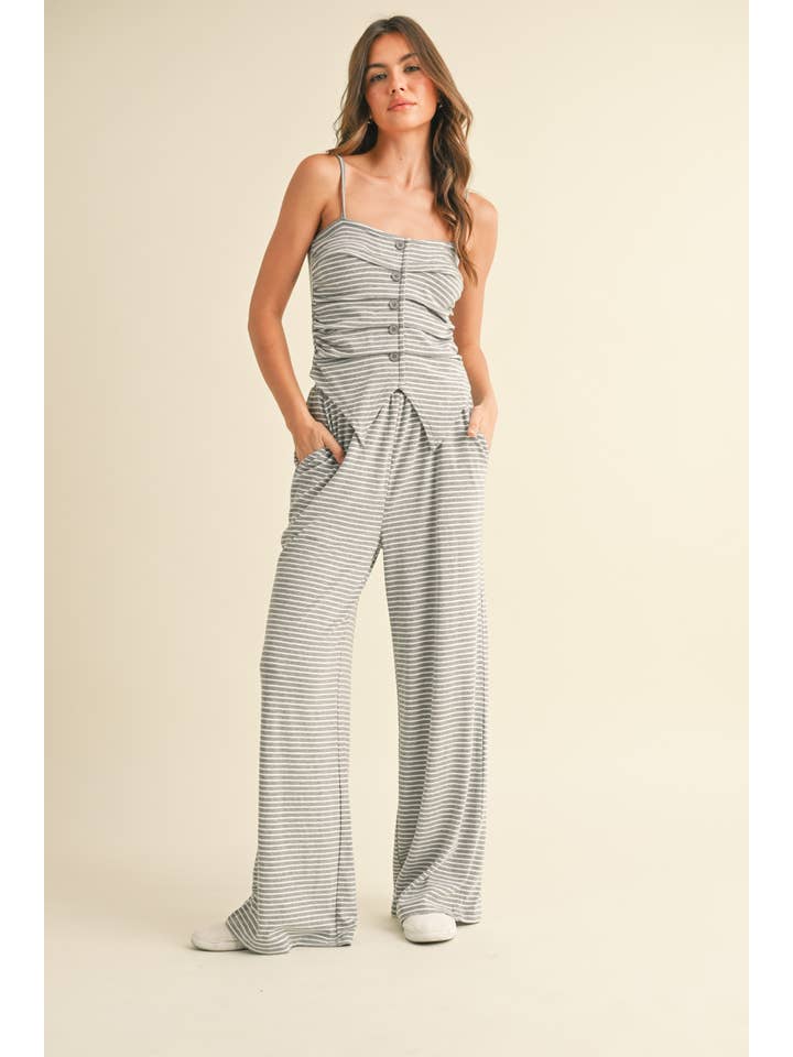 Klesis - Wholesale Top & Pant Set (NOT Loungewear) - Women's - IST5681 STRIPED KNIT CAMI WITH STRAIGHT LEG PANTS SET