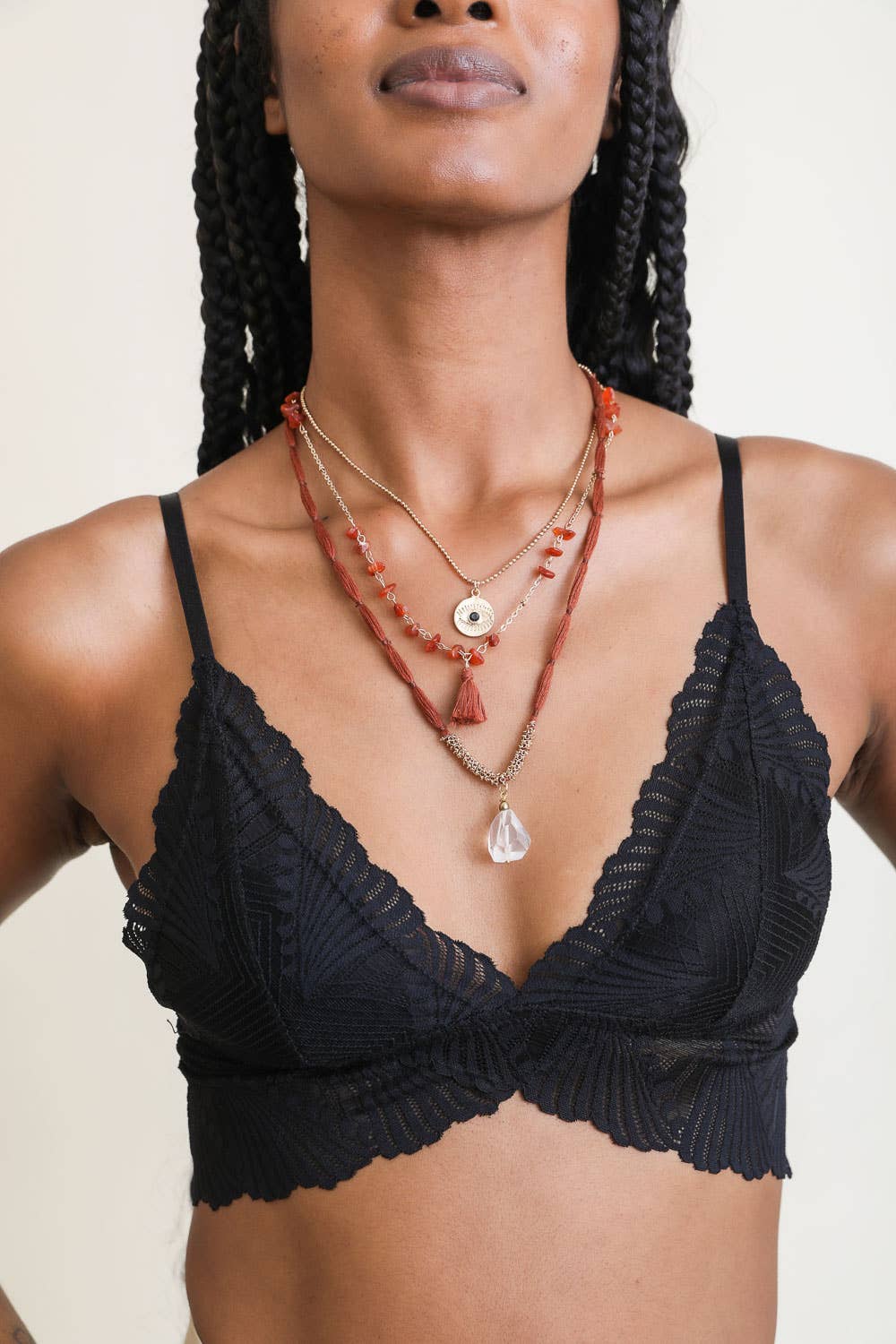 Leto Accessories – Colar pingente/pendente por atacado – Colar de várias camadas com pingente de cornalina e cristal0