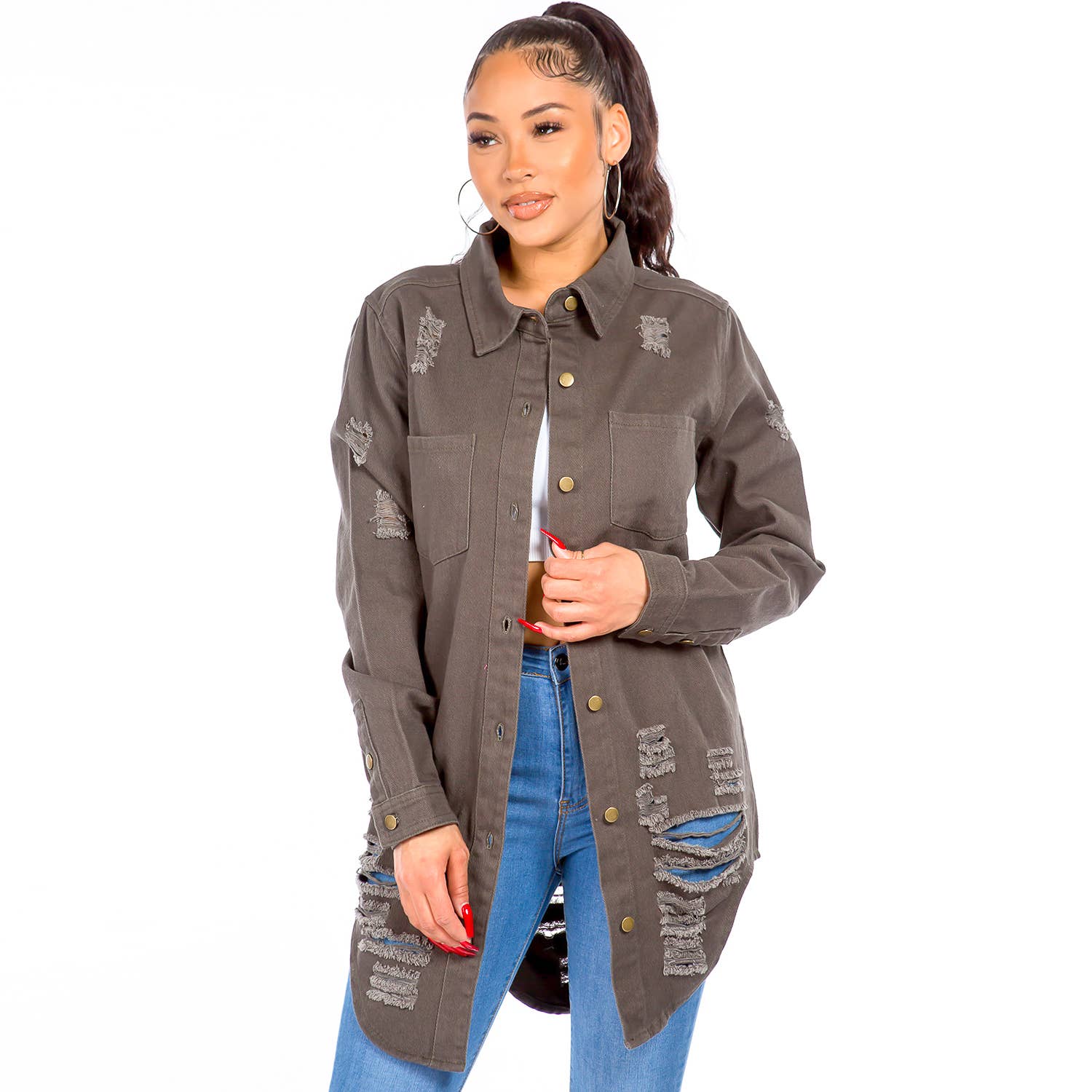 American Bazi - Vendita all'ingrosso Giacca a camicia - Donna - CAMICIE DI JEANS LUNGA LUNGHEZZA-RJK3712SI12