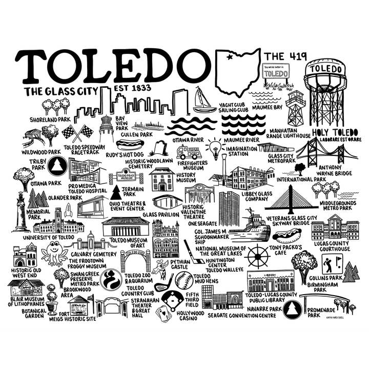 Toledo Ohio Carte Blanc pour la vente par Whereabouts Shop