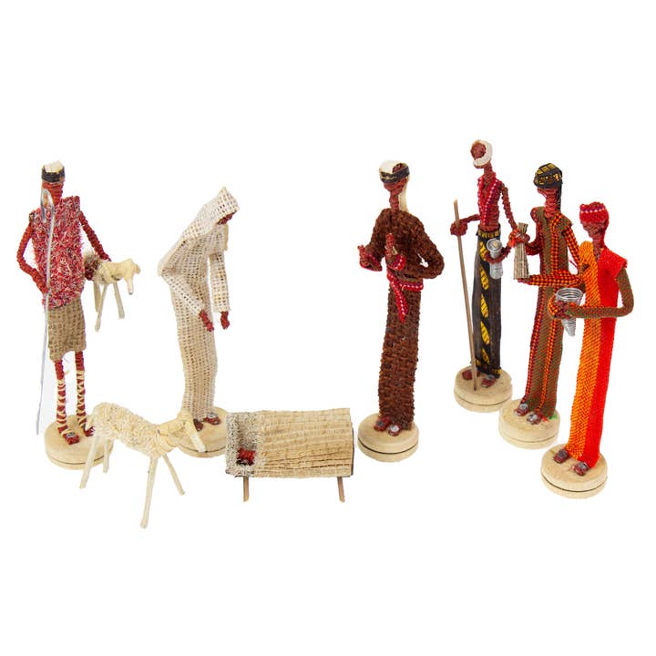 Global Crafts - Wholesale Nativity Scene Decor - Banana Fiber Nativity Set - Kenya