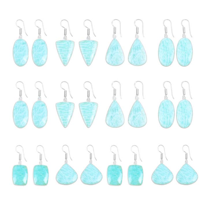 Amazonite Earrings – Minimalist, Silver-Plated | Wholesale Handmade Jewelry for wholesale by Handmade Jewels
