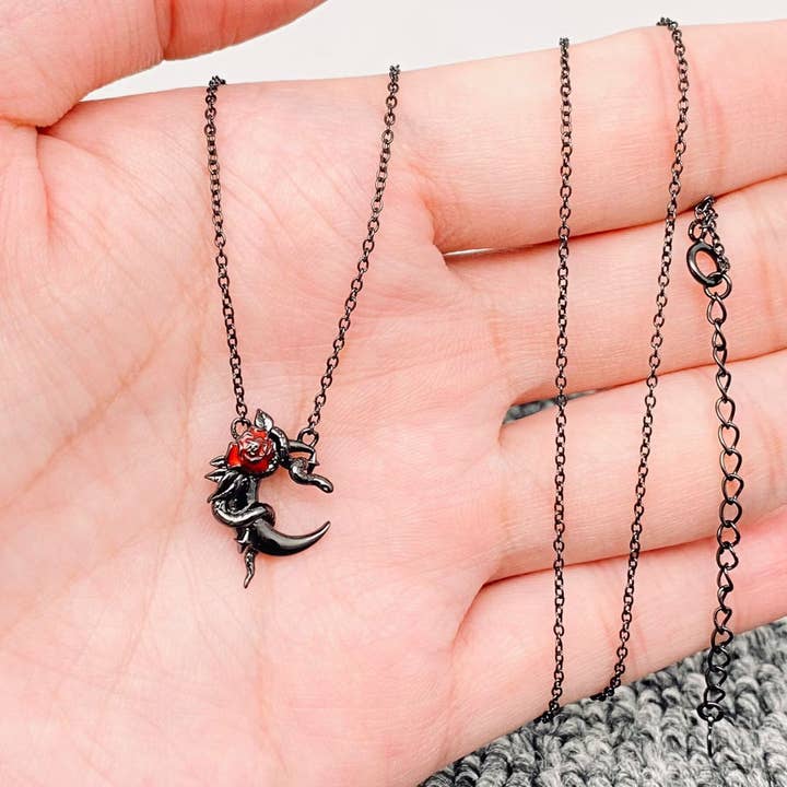 Mio Queena - Wholesale Pendant/Charm Necklace - S925 Sterling Silver Snake Rose Moon Gothic Necklace - GT/MS