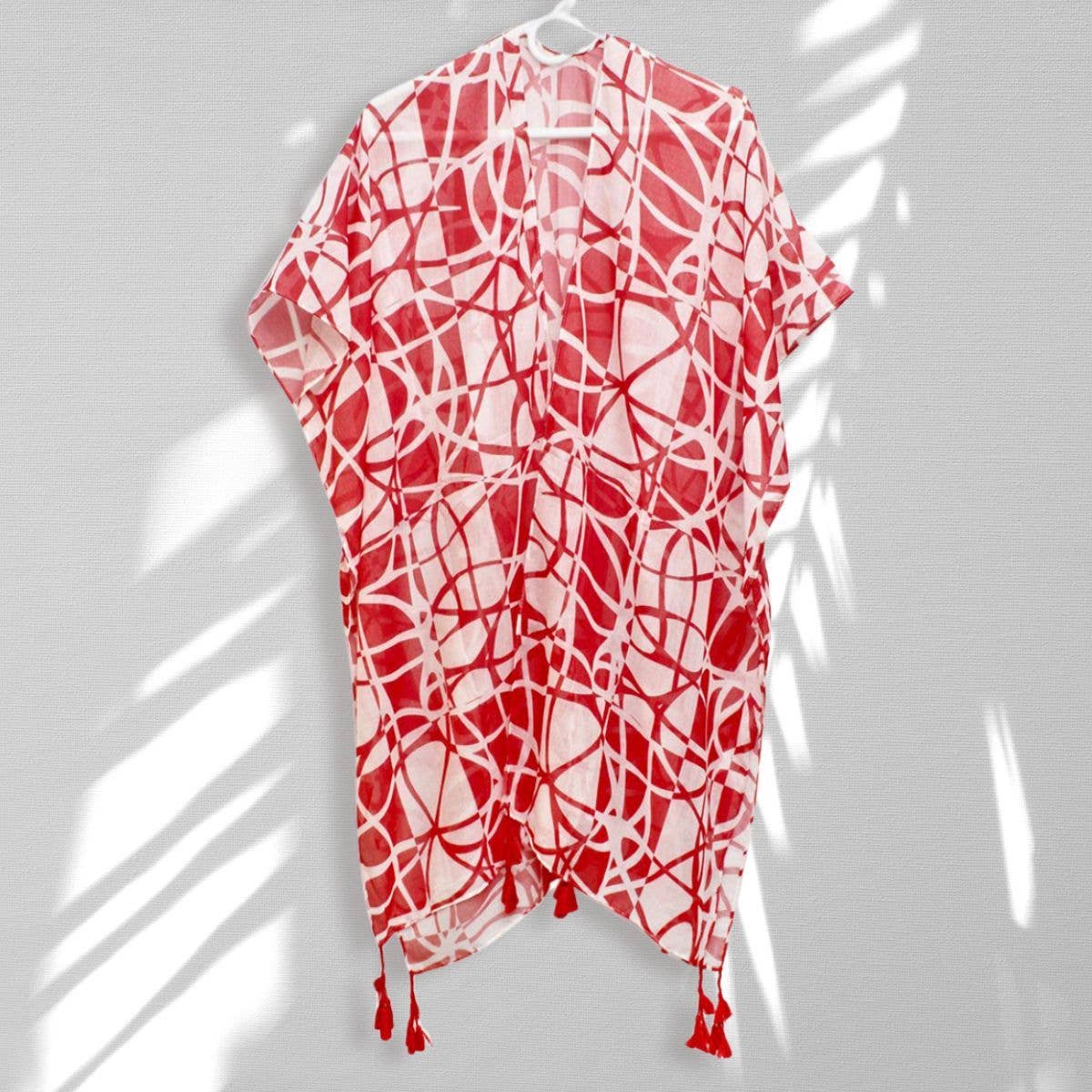 DST Sorority Red White ColorBlock Swirl Kimono for wholesale on Faire0