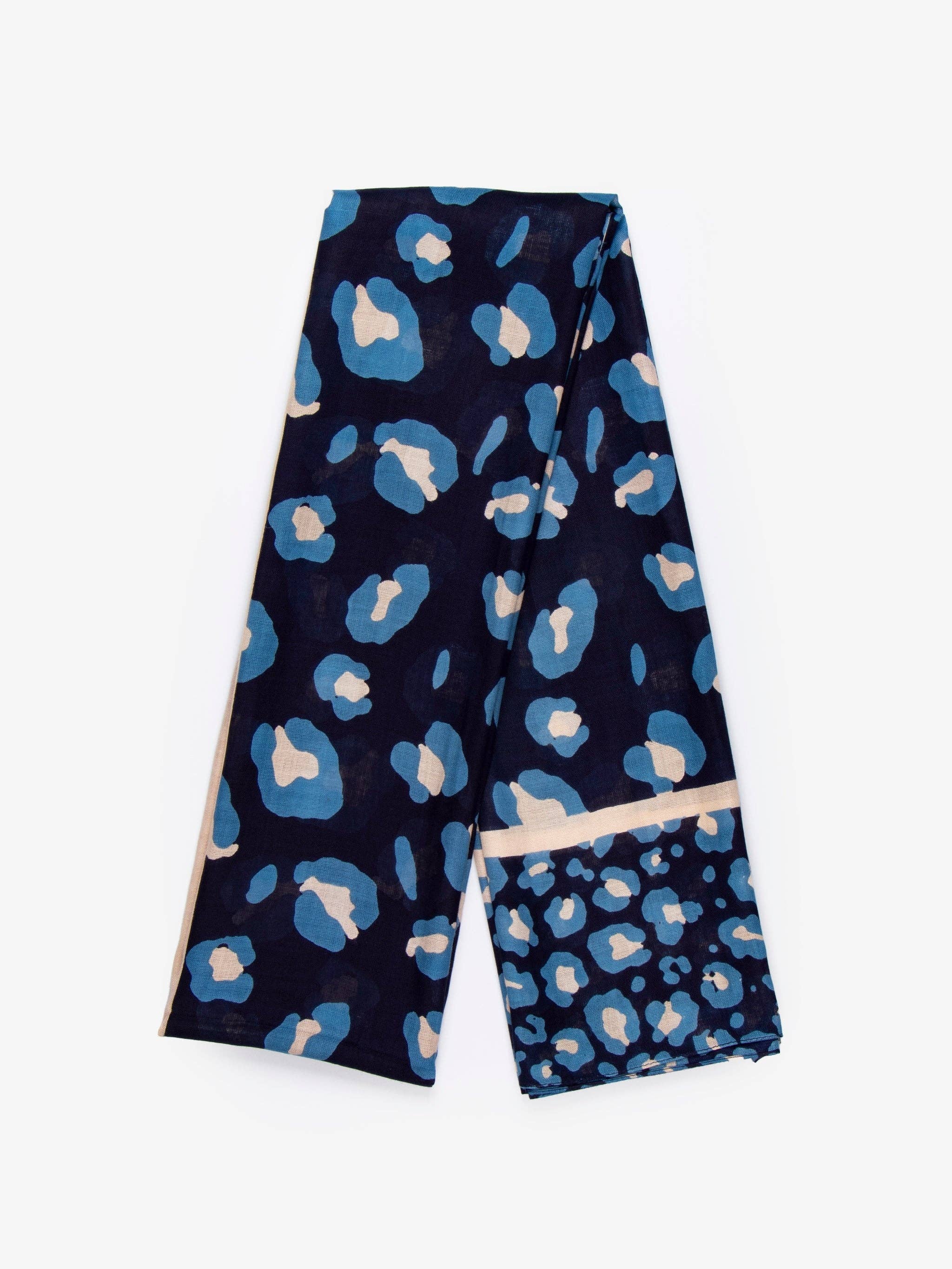 Sarta Accessories – Cachecol - Mulher por atacado – Cachecol Leopardo Bernie - Azul Marinho, Borda Leopardo1