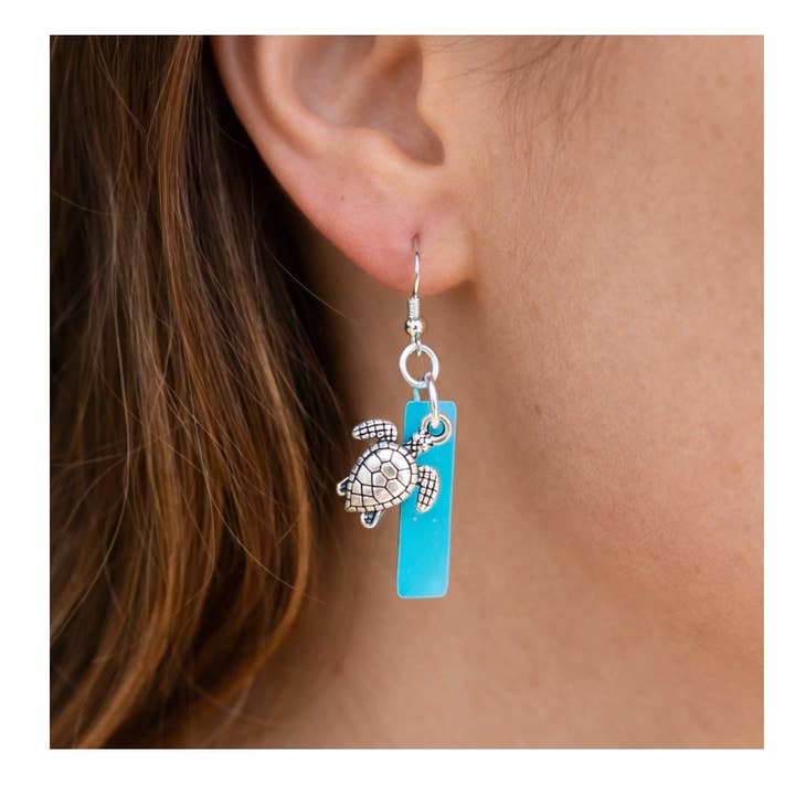 Sea Turtle Earrings - Teardrop Glass Jewelry for wholesale by EarthlieTreasures