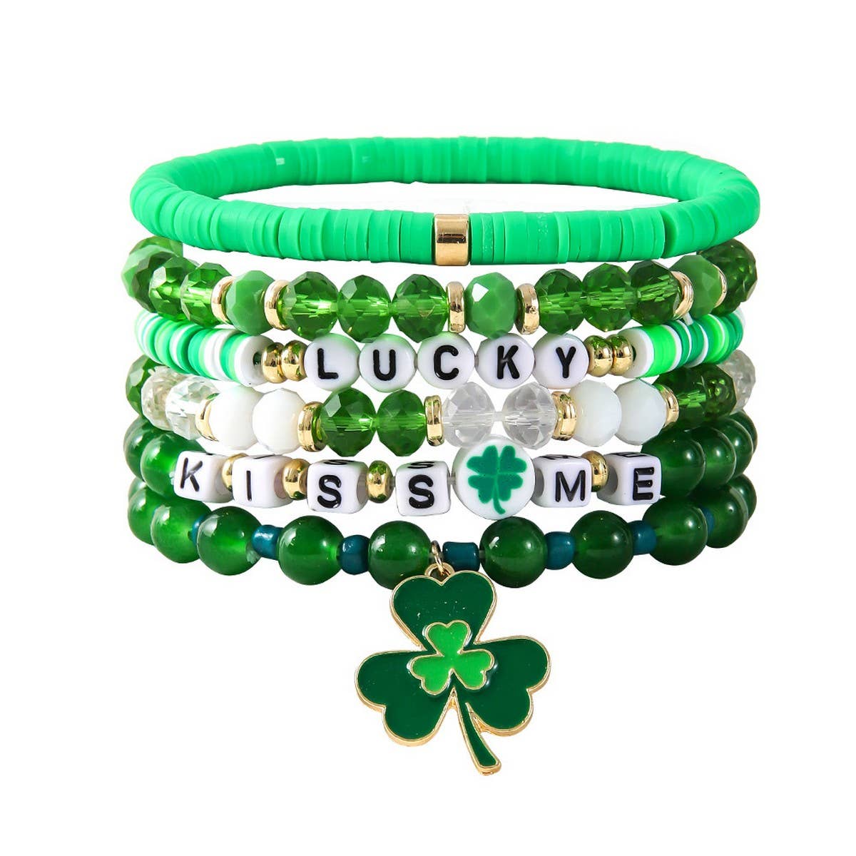 Green ST. PATRICK'S DAY BRACELET SET SHAMROCK PENDANT_CWMM3497 for wholesale on Faire