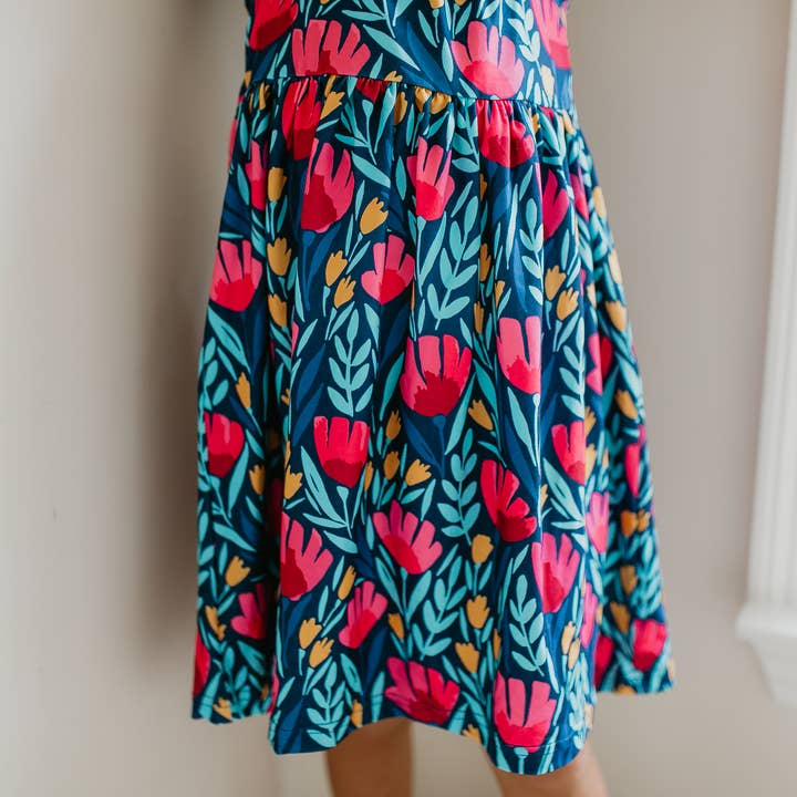 Adorable Sweetness - Wholesale Dress - Kids - Kids Blue Floral Flutter Sleeve Summer Dress1