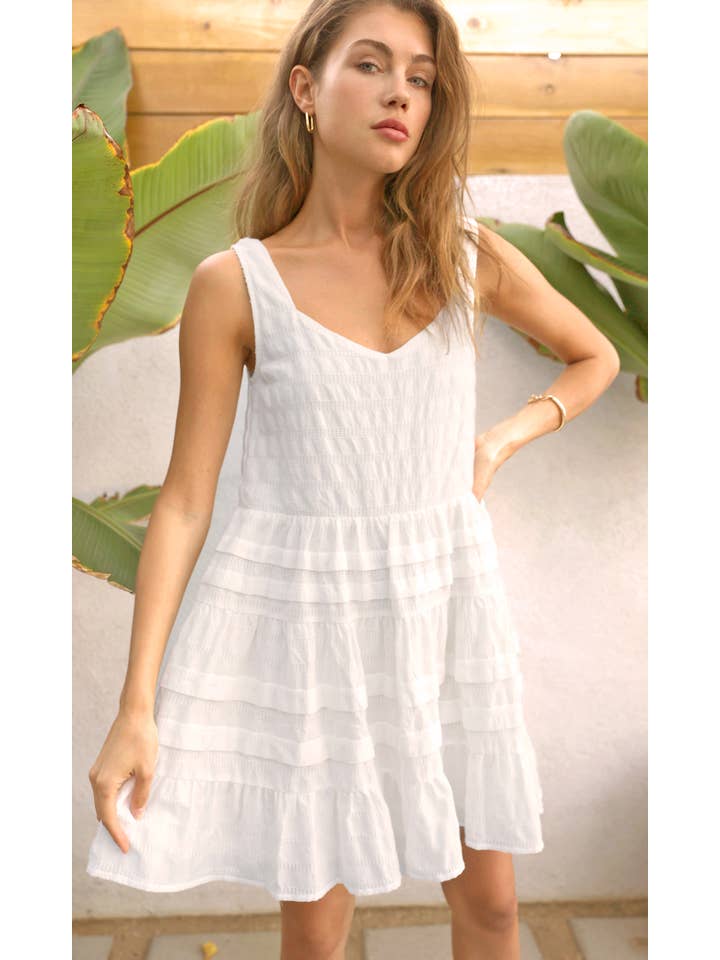 Blanco Vestido de algodón texturizado plisado Georgina de venta al por mayor en Faire1