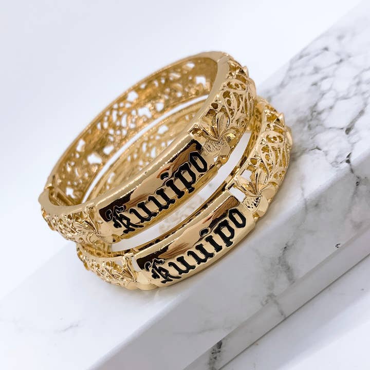 Anela's Jewelry – wholesale Manschettarmband – Kuuipo med Plumeria blomma 12MM Hawaiian Hamilton guldarmband3