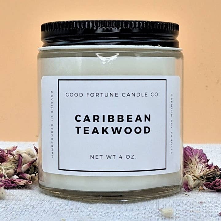 Bois de teck des Caraïbes | Bougie parfumée à la cire de soja de qualité supérieure | Bougie parfumée au bois de girofle et aux épices | Fait main à Chicago | 8 oz 4 oz pour la vente par Good Fortune Candle Company