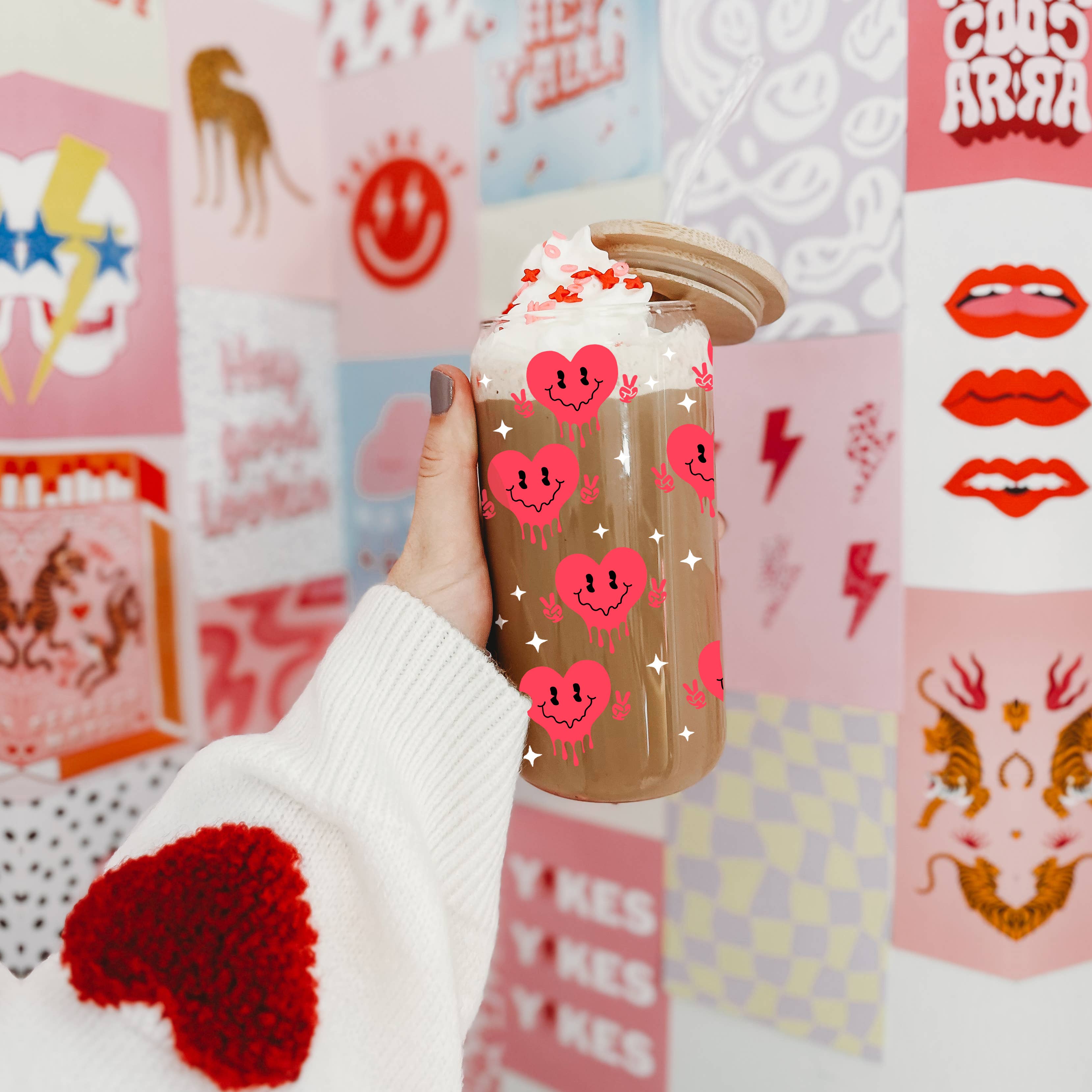 Gia Roma - Wholesale Coffee Mug - Valentines Glass Tumblers Heart Smiley, Galentines Gift Idea18