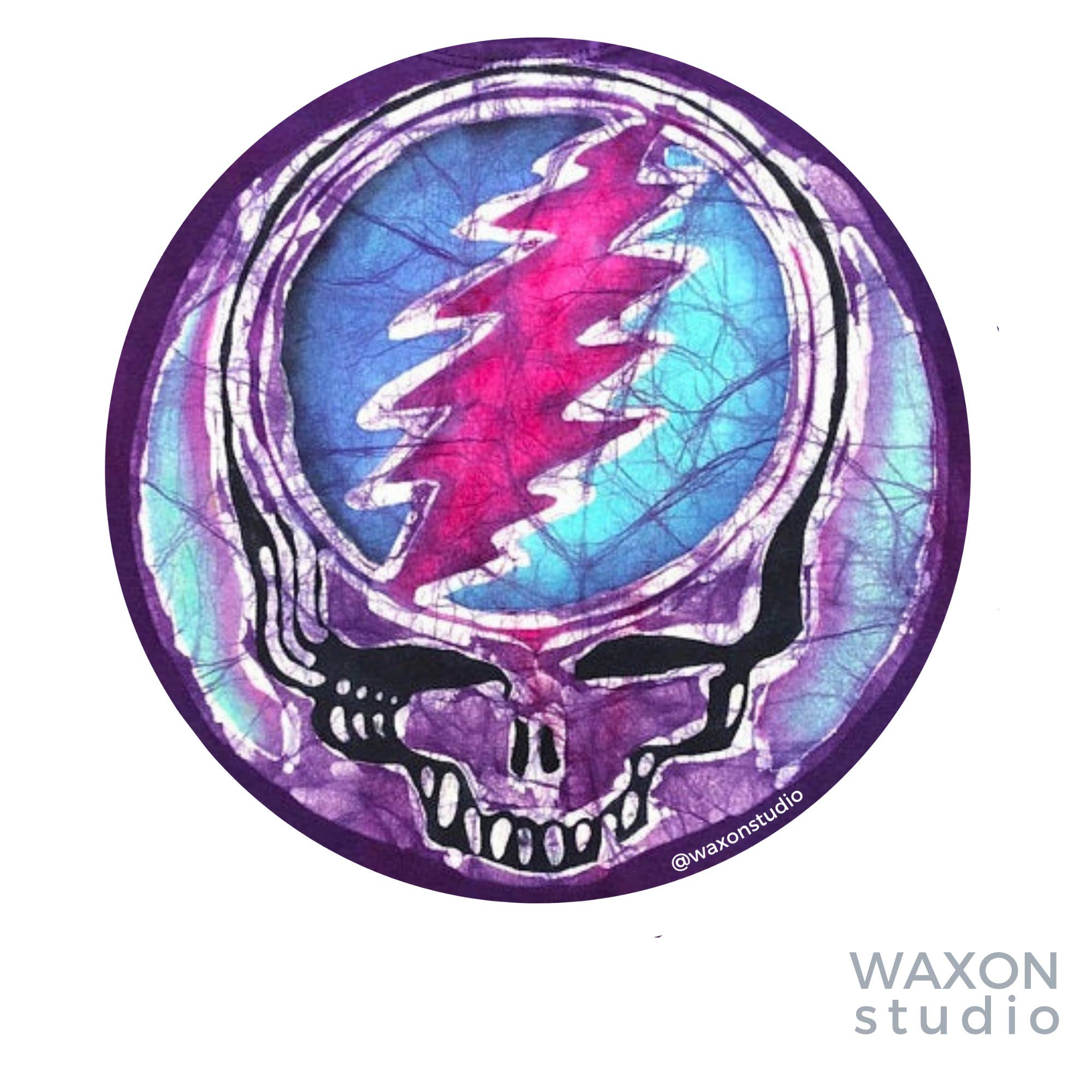 WAXON Batik & Dye Studio - Wholesale Sticker - Pink & Purple Grateful Dead Steal Your Face Batik Sticker 4"