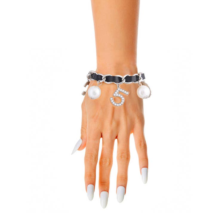 Black Silver Chain Pearl Bracelet for wholesale by PinktownUSA