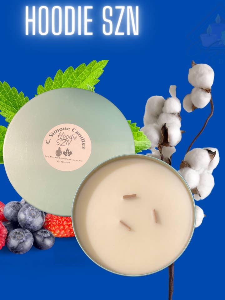 4-Pack - Hoodie SZN Wooden Wick Candles (6oz or 12oz) for wholesale by C. Simone Candles