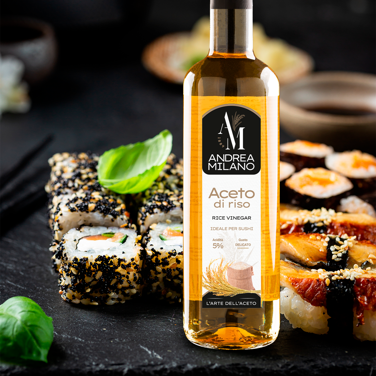 Andrea Milano – wholesale Vinäger – Italiensk risvinäger 5% glasflaska 500 ml2