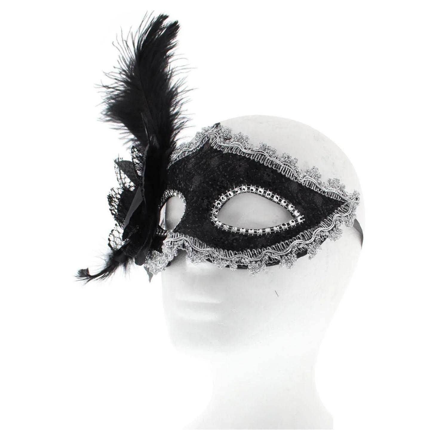 Topkids Accessories - Wholesale Costume - Unisex - Feather Masquerade Mask, Venetian Mask Halloween Mask, Masks for Masquerade Ball, Fancy Dress Adult, Cosplay accessories, Black Lace, Halloween Masks2