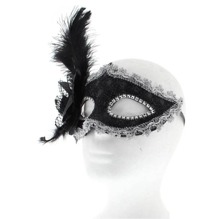 Topkids Accessories - Wholesale Costume – Unisex - Feather Masquerade Mask, Venetian Mask Halloween Mask, Masks for Masquerade Ball, Fancy Dress Adult, Cosplay accessories, Black Lace, Halloween Masks2