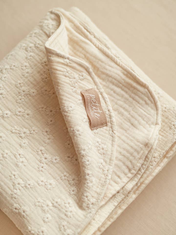 Muslin Blanket / Embroidered Ecru for wholesale by PETITE EvelinaApparel