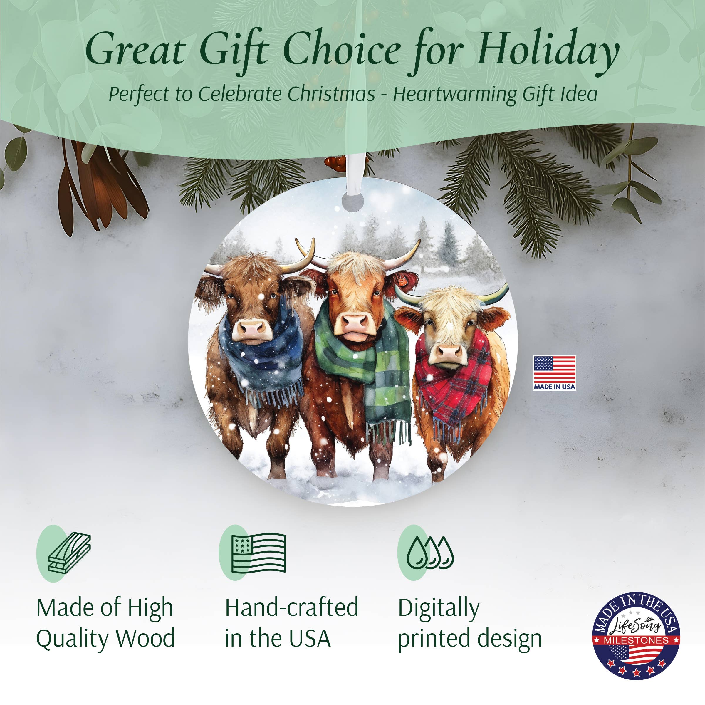LifeSong Milestones - Wholesale Ornament - Highland Cow Holiday Ornament for Home Decor1