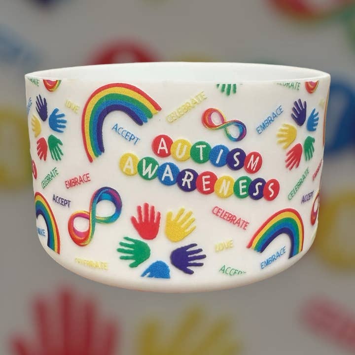Consciência do Autismo Branco - Base de Silicone 3D para Copo Térmico por atacado de Olive Lane Accessories